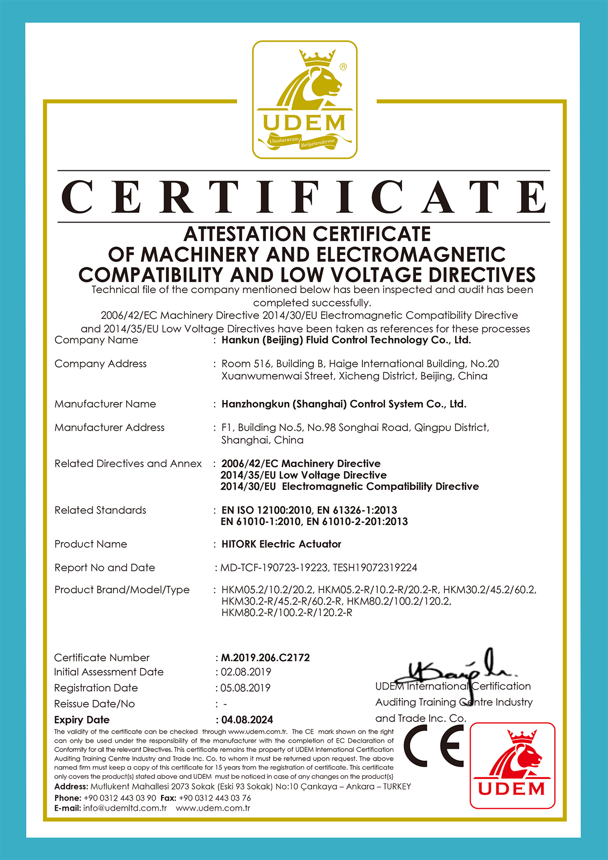 Aktuator_CE_certifikat